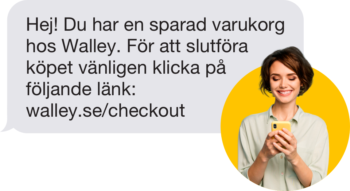pratbubbla med information om Wallys checkout
